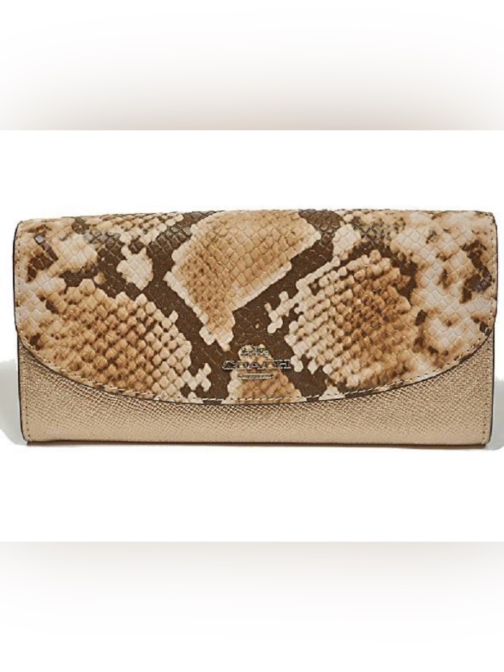 Coach Platinum Snake-Print Envelope Wallet